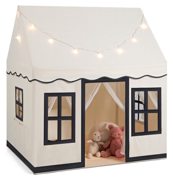 Costway Tenda da gioco per bambini con luci a stella tappetino in velluto lavabile, Casetta per interni ed esterni Beige