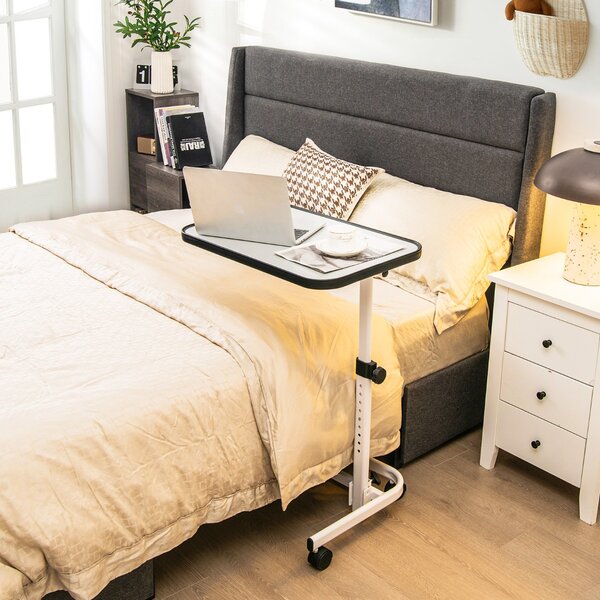 Costway Tavolino con ruote piroettanti altezza regolabile a 9 posizioni piano inclinabile, Tavolino porta PC 61x43,5x93cm Bianco