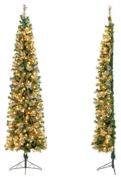 Costway Mezzo albero di Natale alto 210cm con luci LED incorporate, Albero artificiale con 403 rami base in metallo