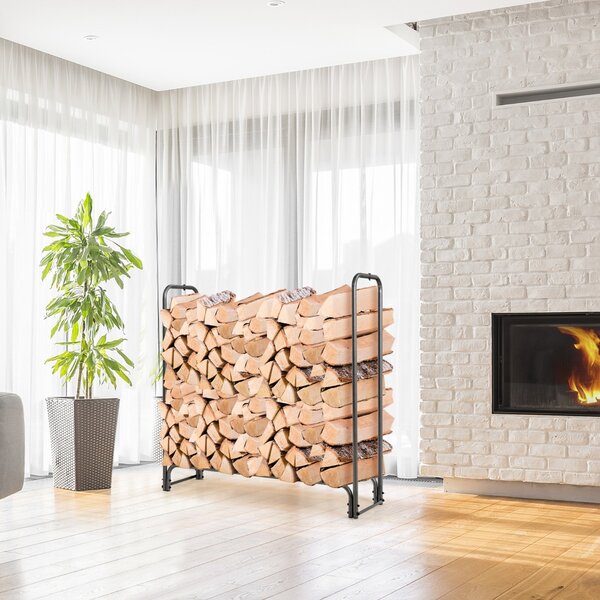 Costway Porta legna con copertura impermeabile e struttura in ferro pesante per camino, Mensola portalegna Nero 122,5cm