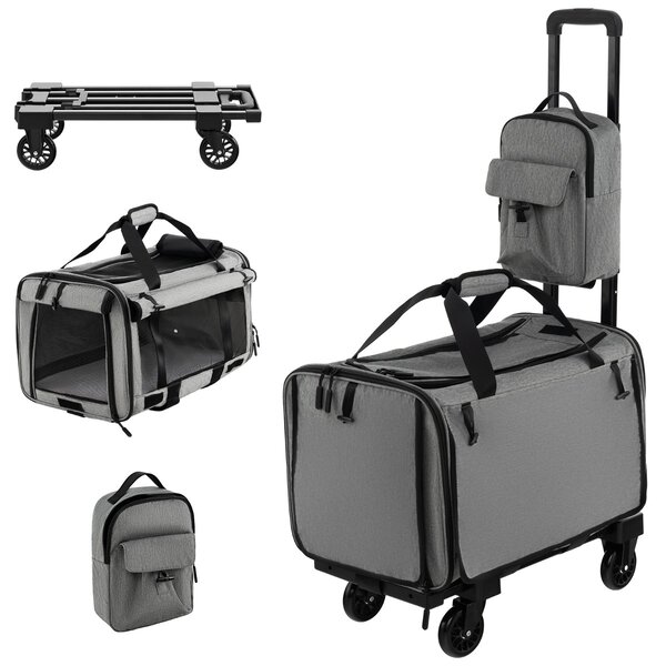 Costway Trasportino cane con ruote materassino maniglia, Trasportino pieghevole per cani di taglia piccola e media Grigio