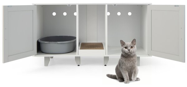 Costway Mobile lettiera per gatti con ingressi sinuosi tiragraffi gambe staccabili, Armadietto casetta per gatti Grigio