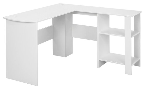 Costway Scrivania per computer a forma di L, Scrivania ad angolo con 2 fori per cavi e 2 ripiani supporto per CPU Bianco