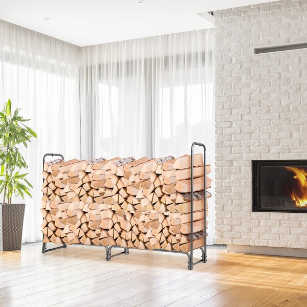 Costway Porta legna con copertura impermeabile e struttura in ferro pesante per camino, Mensola portalegna Nero 240cm