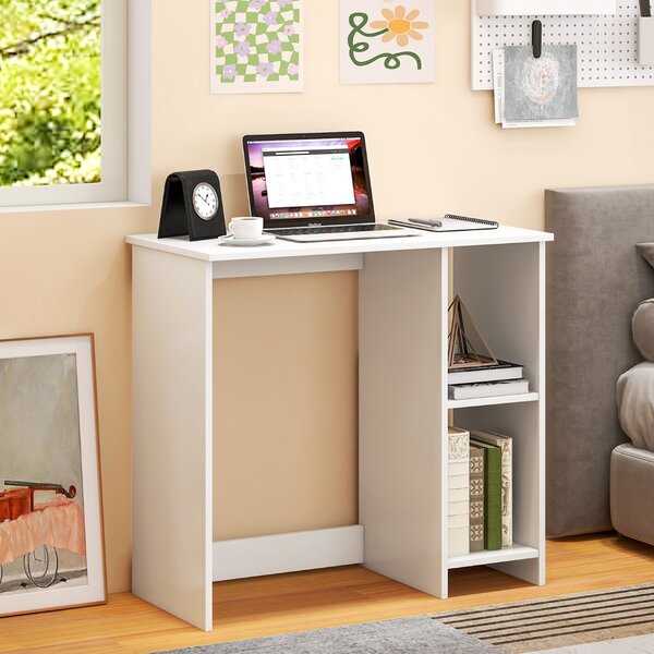 Costway Scrivania salvaspazio da casa e ufficio 80x40x74cm per ambienti piccoli, Scrivania per computer con 2 ripiani Bianco