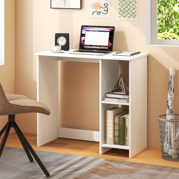 Costway Scrivania salvaspazio da casa e ufficio 80x40x74cm per ambienti piccoli, Scrivania per computer con 2 ripiani Bianco