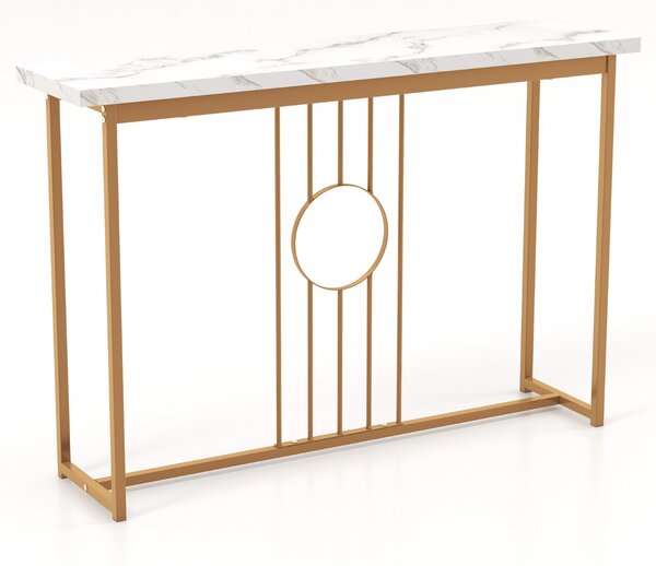 Costway Tavolo console da 120cm con piano effetto marmo e struttura in metallo, Tavolo moderno con cornice dorata Bianco