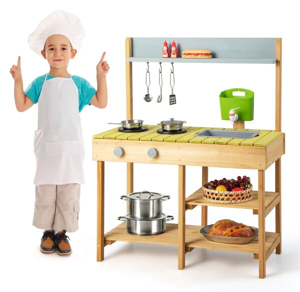 Costway Cucina giocattolo per bambini con serbatoio d'acqua rimovibile rubinetto realistico, Cucina gioco 75x35x92cm