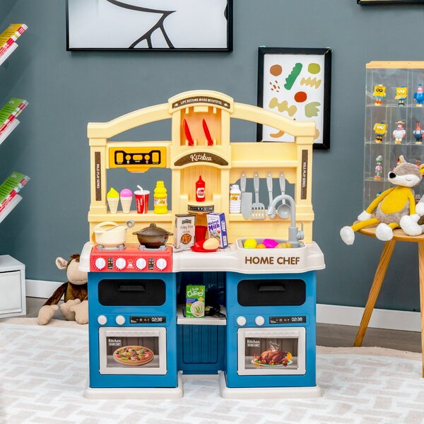 Costway Cucina giocattolo 42 pezzi con effetti vapore e acqua in ebollizione, Cucinetta per bambini 3 anni+ Blu