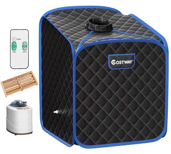Costway Sauna a vapore portatile con sedia rullo massaggiatore per piedi temperatura a 9 livelli, Cabina sauna da casa Nero