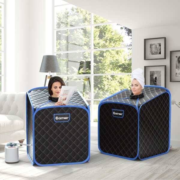 Costway Sauna a vapore portatile con sedia rullo massaggiatore per piedi temperatura a 9 livelli, Cabina sauna da casa Nero