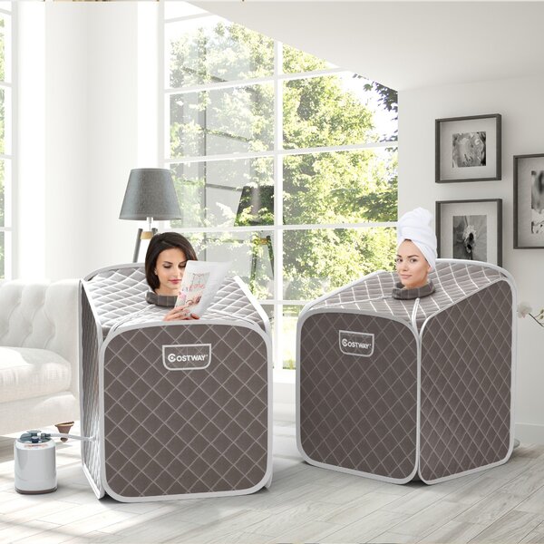 Costway Sauna a vapore portatile con sedia rullo massaggiatore per piedi temperatura a 9 livelli, Cabina sauna da casa Grigio