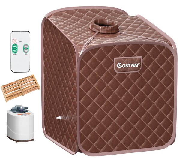 Costway Sauna a vapore portatile con sedia rullo massaggiatore per piedi temperatura a 9 livelli, Cabina sauna da casa Caffè
