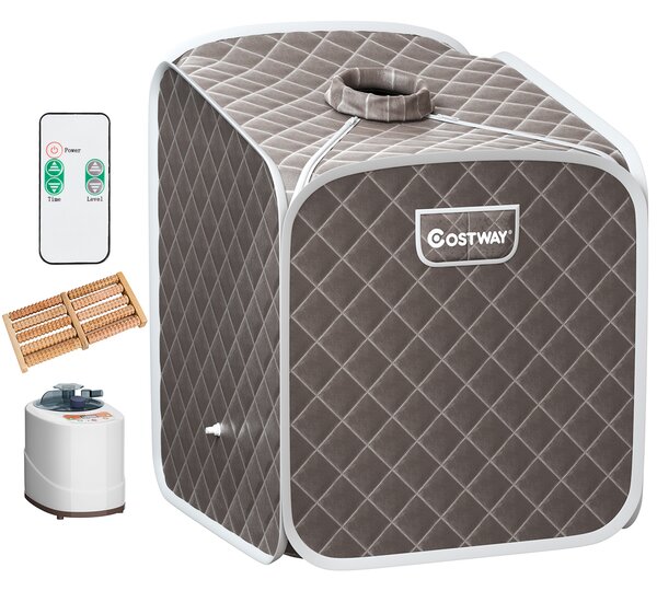 Costway Sauna a vapore portatile con sedia rullo massaggiatore per piedi temperatura a 9 livelli, Cabina sauna da casa Grigio