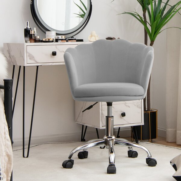 Costway Sedia girevole regolabile con ruote piroettanti e schienale a forma di conchiglia, Poltrona ufficio ergonomica Grigio
