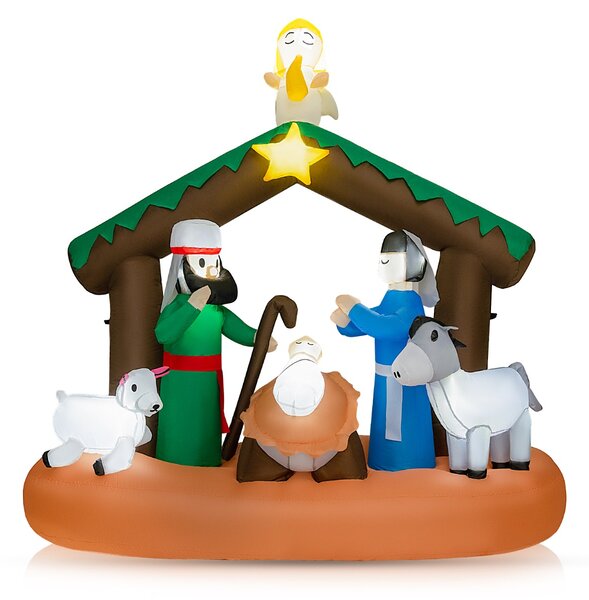 Costway Decorazione natalizia gonfiabile della scena della natività da 180cm, Gonfiabile natalizio con luci LED incorporate