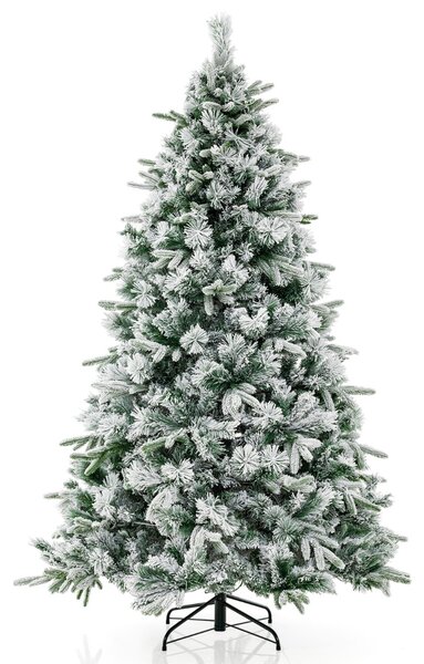 Costway Albero di natale innevato con 300 luci a LED bianche calde per casa, Albero di natale artificiale da 215 cm Verde