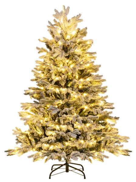 Costway Albero di natale artificiale con punte di rami PE PVC luci LED bianche calde, Albero di natale flocked 135cm
