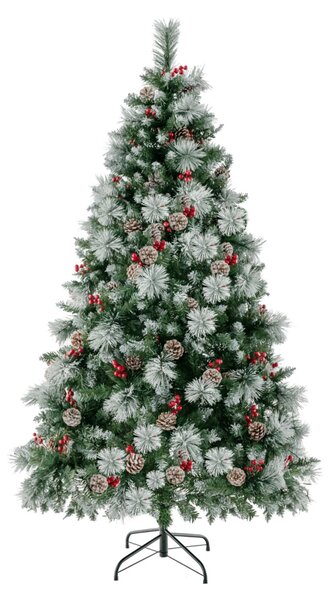 Costway Albero di Natale pre-illuminato con aghi di pino luci led, Albero di natale artificiale incernierato da 185cm