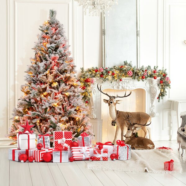 Costway Albero di natale artificiale con rametti di PE PVC luci LED 8 modalità di illuminazione, Albero decorativo da 180cm