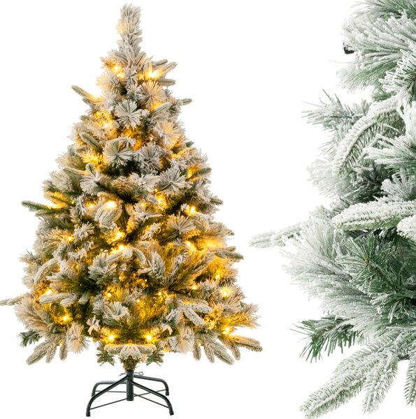 Costway Albero di Natale artificiale da 136cm con 150 luci LED e 384 punte di ramo miste, Albero di Natale flockato