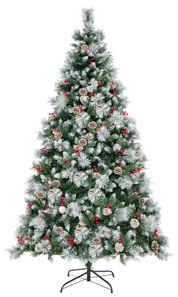 Costway Albero di Natale pre-illuminato con aghi di pino luci led, Albero di natale artificiale incernierato da 215cm