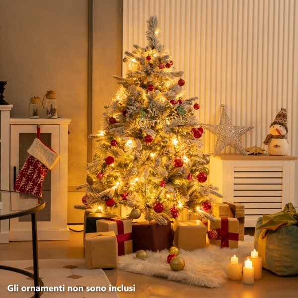 Costway Albero di Natale artificiale da 136cm con 150 luci LED e 384 punte di ramo miste, Albero di Natale flockato