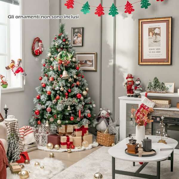 Costway Albero di Natale pre-illuminato con aghi di pino luci led, Albero di natale artificiale incernierato da 185cm