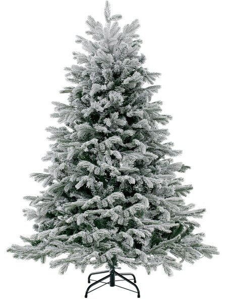Costway Albero di natale artificiale con punte di rami PE PVC luci LED bianche calde, Albero di natale flocked 135cm