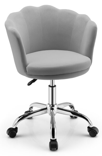 Costway Sedia girevole regolabile con ruote piroettanti e schienale a forma di conchiglia, Poltrona ufficio ergonomica Grigio