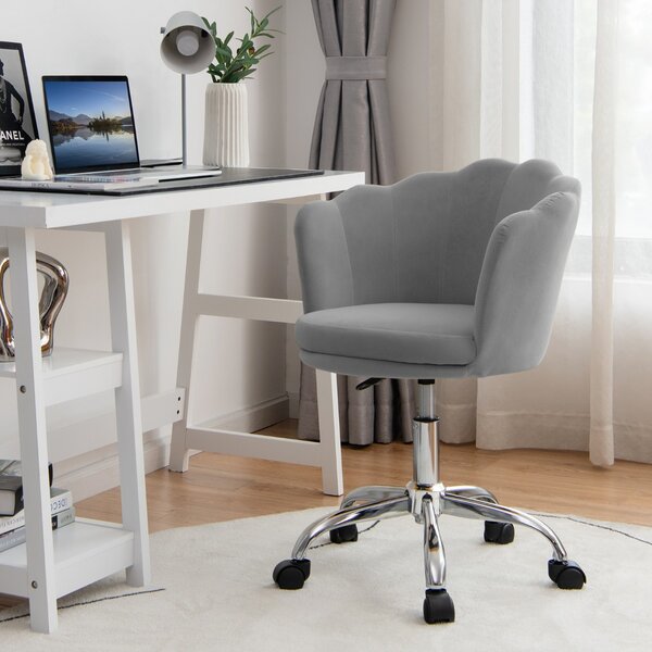 Costway Sedia girevole regolabile con ruote piroettanti e schienale a forma di conchiglia, Poltrona ufficio ergonomica Grigio