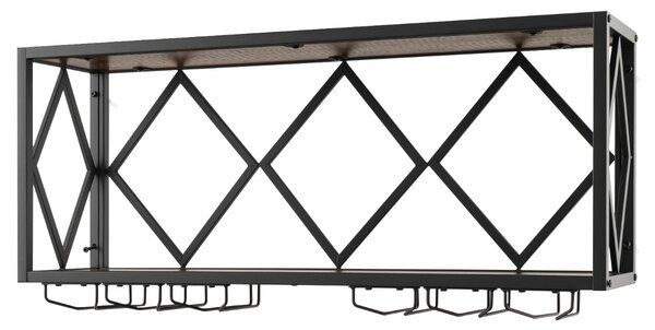 Costway Portabottiglie da parete per conservare 39 bottiglie 12 bicchieri, Scaffale per esposizione di vino 100x25x45cm