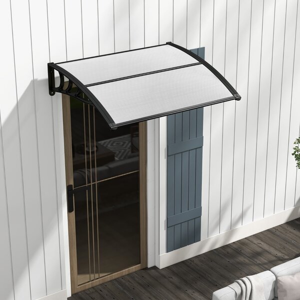 Costway Tettoia per porta finestra da 122 x 99 cm in policarbonato a pannelli cavi, Tettoia da esterno per protezione da sole Grigio