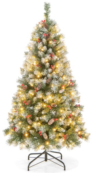 Costway Albero di Natale pre-illuminato da 150cm, Albero artificiale con cerniere luci LED 8 modalità di illuminazione