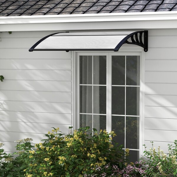 Costway Tettoia per porta finestra da 122 x 99 cm in policarbonato a pannelli cavi, Tettoia da esterno per protezione da sole Grigio