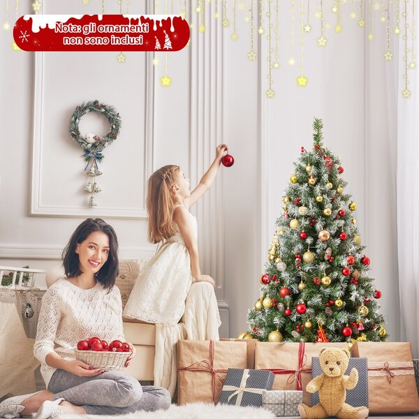 Costway Albero di Natale pre-illuminato da 150cm, Albero artificiale con cerniere luci LED 8 modalità di illuminazione