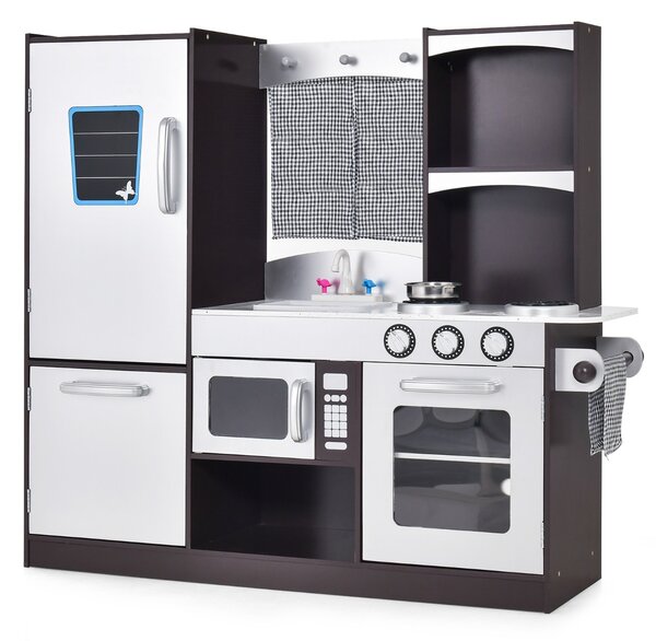 Costway Set cucina in legno per bambini, Cucina gioco con frigorifero giocattolo lavagna forno fornelli a gas 97x30x95cm