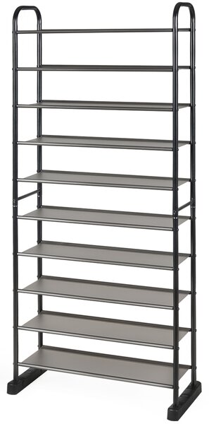 Costway Scarpiera a 10 ripiani rimovibili con struttura in metallo, Organizzatore per scarpe da 50 paia Nero 66x29x152cm