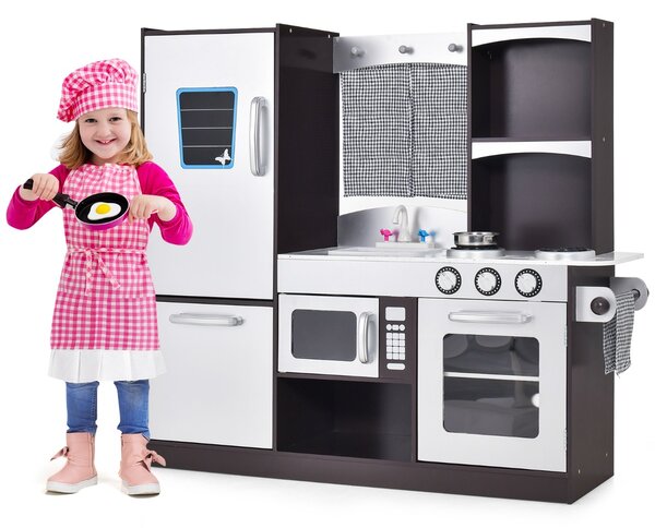 Costway Set cucina in legno per bambini, Cucina gioco con frigorifero giocattolo lavagna forno fornelli a gas 97x30x95cm