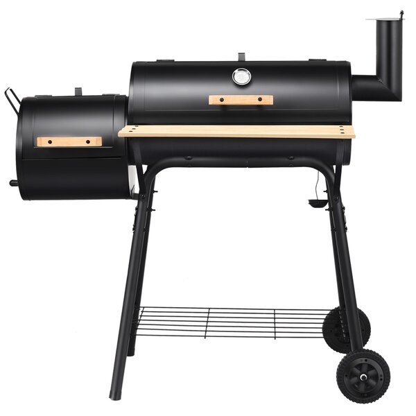 Costway Barbecue a carbone con fumatore a offset, Cuoco per carne da barbecue con cassetto per fuoco laterale 115x65x108cm