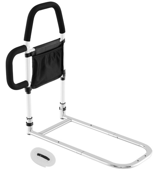 Costway Sponda letto per anziani con doppia impugnatura tasca staccabile portata 136kg, Sponda letto anticaduta Bianco