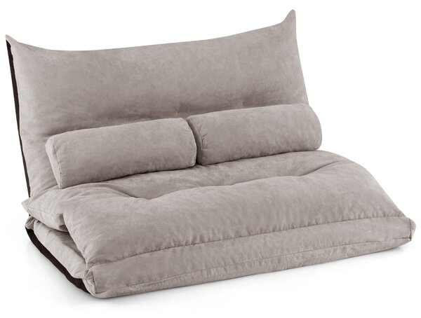 Costway Divano letto 2 posti regolabile con 2 cuscini, Divano da terra pieghevole con schienale regolabile Grigio
