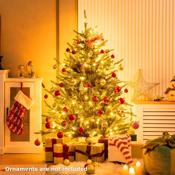 Costway Albero di Natale artificiale da 136cm, Albero decorativo per Natale con 386 rametti in PE e PVC 180 luci a LED