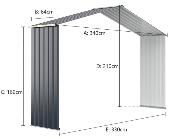 Costway Accessore di espansione della casetta da giardino, Capanno degli attrezzi di metallo con 4 sfiati 330x64x210cm