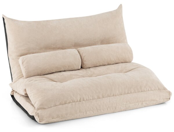 Costway Divano letto 2 posti regolabile con 2 cuscini, Divano da terra pieghevole con schienale regolabile Beige