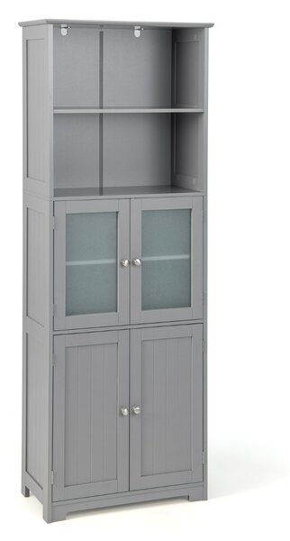 Costway Armadio 163cm con 2 armadietti scomparti aperti ripiani regolabili ante in vetro, Organizzatore da pavimento Grigio
