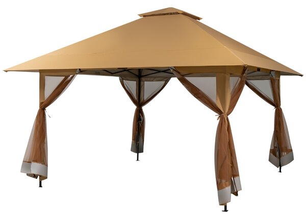 Costway Tettoia pop-up per gazebo con altezza regolabile borsa da trasporto con rotelle, Riparo portatile 400x400cm Marrone