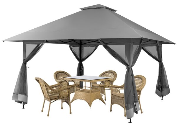 Costway Tettoia pop-up per gazebo con altezza regolabile borsa da trasporto con rotelle, Riparo portatile 400x400cm Grigio