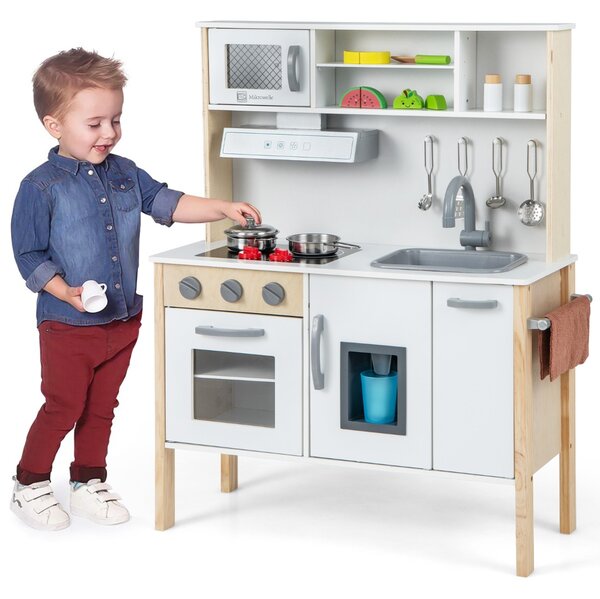 Costway Cucina giocattolo per bambini in legno, Cucina da gioco con microonde cappa aspirante lavello giocattolo Bianco