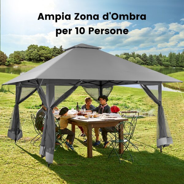 Costway Tettoia pop-up per gazebo con altezza regolabile borsa da trasporto con rotelle, Riparo portatile 400x400cm Grigio